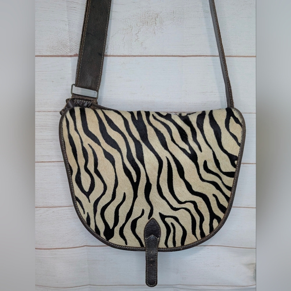 Vintage Artisan Genuine Leather Calf Hair Zebra 🦓 Print One Of A Kind Messenger